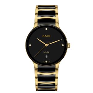 Preview image of Rado Centrix 39.5mm Black Ceramic & Gold Diamond Quartz Bracelet Watch