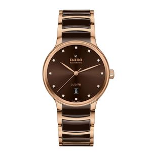 Preview image of Rado Centrix 39mm Brown Ceramic & Rose Gold Diamond Automatic Bracelet Watch