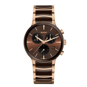 Preview image of Rado Centrix 41mm Brown Ceramic & Rose Gold Plated Quartz Chronograph Bracelet Watch