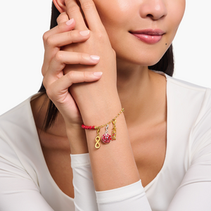 Thomas Sabo Red Bead Gold Plated Charm Bracelet 