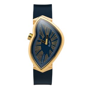 Preview image of Exaequo Revolve Gold IP Steel Blue Quartz Silicon Strap Watch 