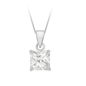 Preview image of Sterling Silver 7mm Princess Cut Cubic Zirconia Necklace 