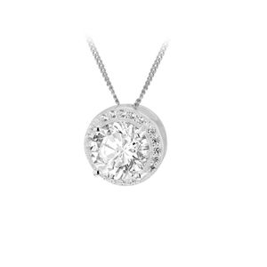 Preview image of Sterling Silver Round Cubic Zirconia Halo Centre Slider Necklace 
