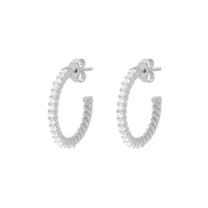 Preview image of Sterling Silver 18mm Cubic Zirconia Half Hoop Earrings 