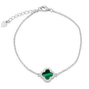 Preview image of Sterling Silver Rhodium Plated Malachite Clover Bracelet 