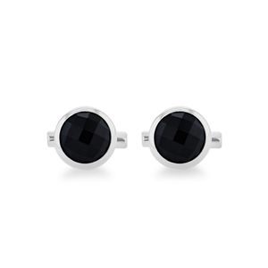 Preview image of Sterling Silver Faceted Black Onyx Round Cufflinks 