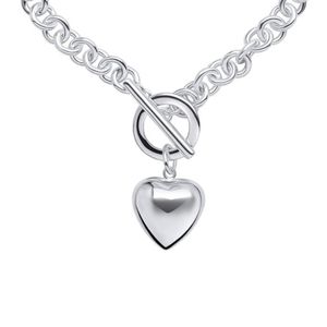 Sterling Silver Puffed Heart T-Bar Chain Bracelet 