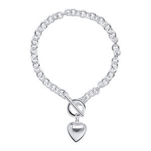 Preview image of Sterling Silver Puffed Heart T-Bar Chain Bracelet 