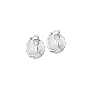 Preview image of Sterling Silver Wide Faceted Creole Hoop Earrings