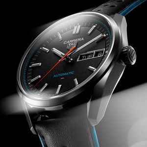 TAG Heuer Carrera Day-Date 41mm TH31-02 Black & Blue Automatic Strap Watch 