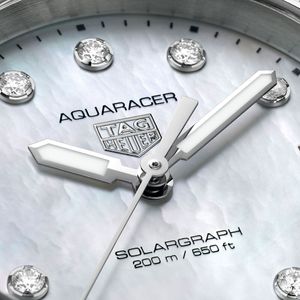 TAG Heuer Aquaracer Professional 200 34mm Solargraph Mother of Pearl Diamond Bezel Bracelet Watch 