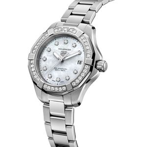 TAG Heuer Aquaracer Professional 200 34mm Solargraph Mother of Pearl Diamond Bezel Bracelet Watch 