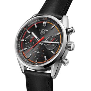 Preview image of TAG Heuer Carrera 42mm Black Heuer 02 Leather Strap Chronograph Watch