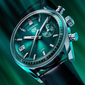 Preview image of TAG Heuer Carrera 39mm Green Glass Box Leather Strap Chronograph Watch