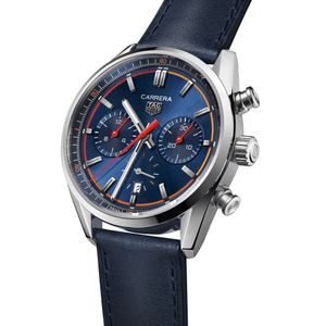 Preview image of TAG Heuer Carrera 42mm Blue Heuer 02 Leather Strap Chronograph Watch