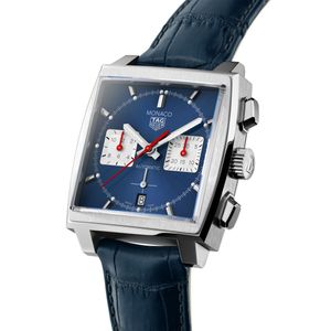 Preview image of TAG Heuer Monaco 39mm Blue Calibre Heuer 02 Leather Strap Chronograph Watch