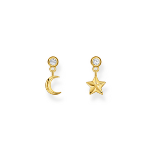 Preview image of Thomas Sabo White Zirconia Moon & Star Gold Pated Stud Earrings 