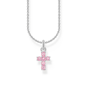 Preview image of Thomas Sabo Pink Zirconia Cross Silver Pendant Necklace