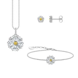 Preview image of Thomas Sabo Lovely Daisy Cubic Zirconia Silver Necklace, Bracelet & Earrings Gift Set 