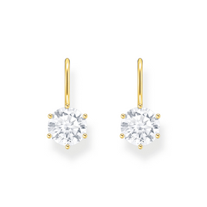 Thomas Sabo White Zirconia Solitaire Gold Plated Hook Earrings 