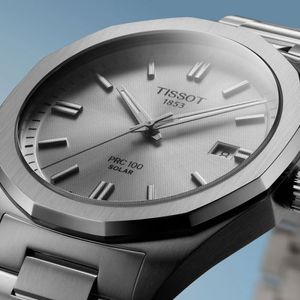 Tissot PRC 100 39mm Silver Steel Solar Quartz Bracelet Watch 