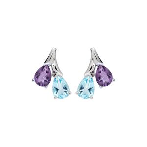 Preview image of Unique Silver Pear Cut Amethyst and Blue Topaz Stud Earrings