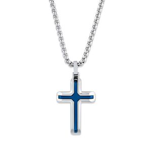 Preview image of Unique Steel and Blue IP plated Cross Necklet