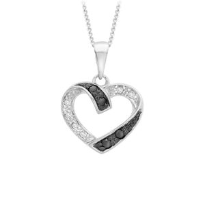 Preview image of 9ct White Gold 0.10ct Black and White Diamond Heart Necklace