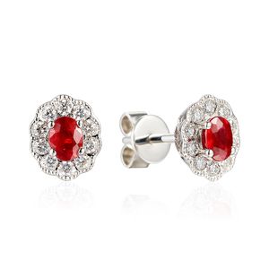 Preview image of 18CT WHITE GOLD RUBY .47 & DIAMOND .24 CLUSTER EARRINGS
