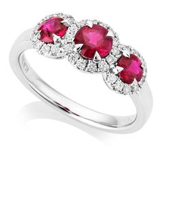 Preview image of 18CT WHITE GOLD RUBY 1.24 & DIAMOND .25 TRILOGY CLUSTER RING