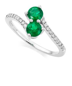 Preview image of 18CT WHITE GOLD EMERALD .77 & DIAMOND .13 DUO RING