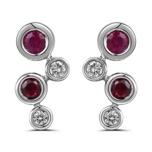 Preview image of 18CT WHITE GOLD .28 RUBY & .09 DIAMOND BUBBLE EARRINGS