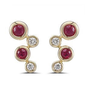 Preview image of 18CT GOLD .32 RUBY & .09 DIAMOND BUBBLE EARRINGS