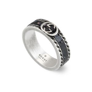 Preview image of Gucci Interlocking Enamelled Sterling Silver Ring