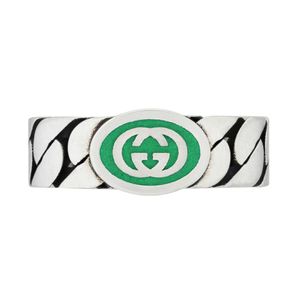 Preview image of Gucci Interlocking Green Enamelled Sterling Silver Ring