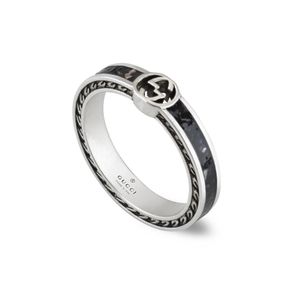 Gucci Interlocking Black Enamelled Sterling Silver Ring
