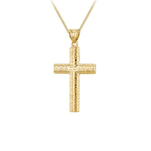 Preview image of 9ct Gold Bark Pattern Cross Necklace