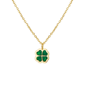 Preview image of 9ct Gold Malachite Four Leaf Clover Chain Necklace