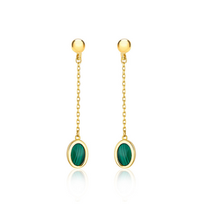Preview image of 9ct Gold Malachite Oval Drop Earrings 