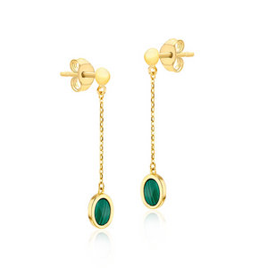 9ct Gold Malachite Oval Drop Earrings 