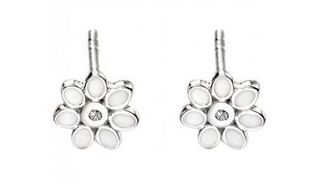 Preview image of D for Diamond Flower Stud Silver Earrings
