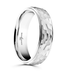 Preview image of 9ct White Gold 5mm Hammered Gents Wedding Ring