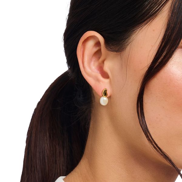 Thomas Sabo Freshwater Pearl Gold Plated Drop Stud Earrings 