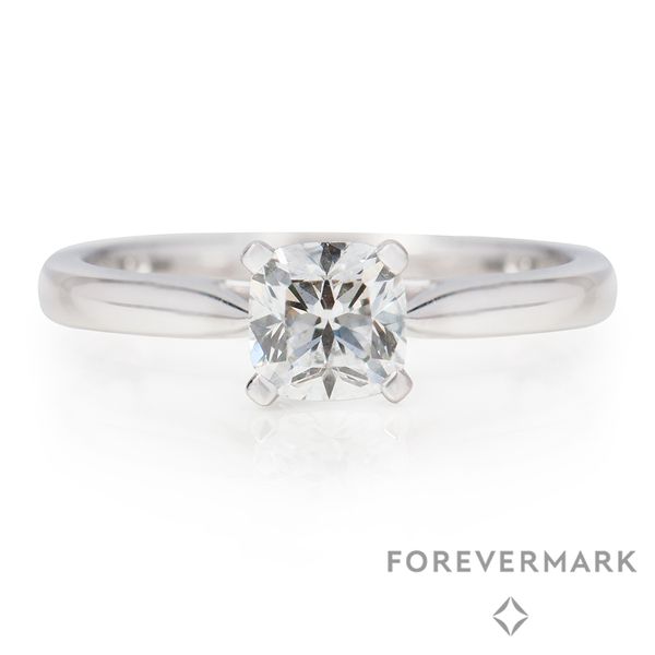 Platinum 0.76ct Forevermark Cushion Cut Diamond 4 Claw Solitaire