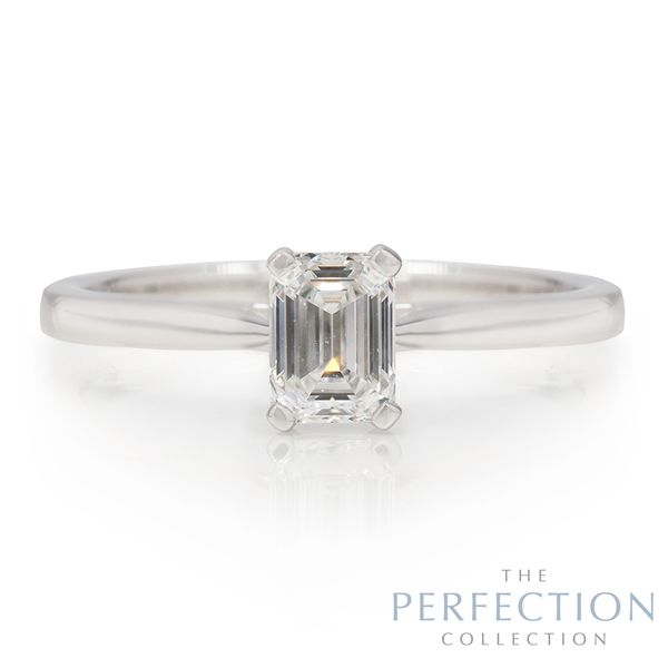 Platinum 0.50ct Perfection Collection Emerald Diamond 4 Claw Solitaire