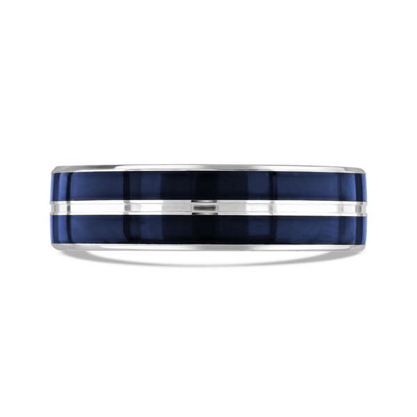 9ct White Gold & Blue Cerin 6mm Amplitude Gents Wedding Ring
