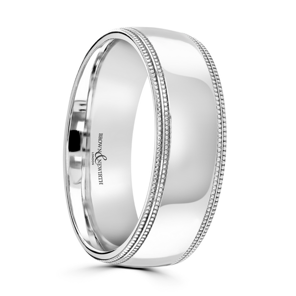 Platinum 7mm Double Row Beaded Edge Gents Wedding Ring
