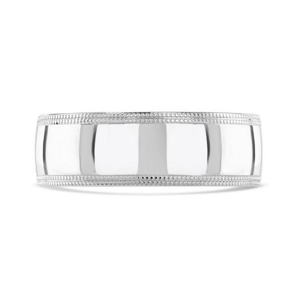 Platinum 7mm Double Row Beaded Edge Gents Wedding Ring