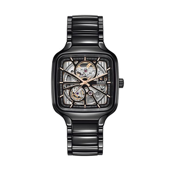 Rado True Square 38mm Black Ceramic Open Heart Automatic Bracelet Watch