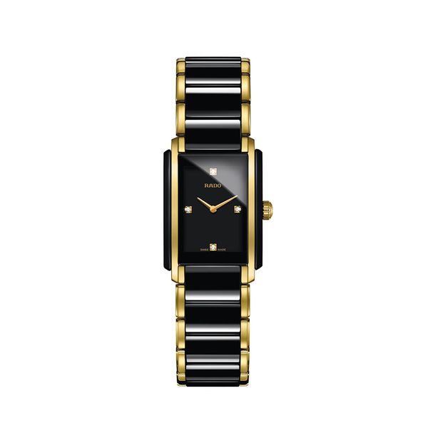 Rado Integral 22.7mm Black Ceramic & Gold Diamond Quartz Bracelet Watch